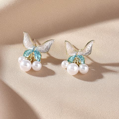 1 Pair Cute Butterfly Plating Imitation Pearl Alloy Drop Earrings