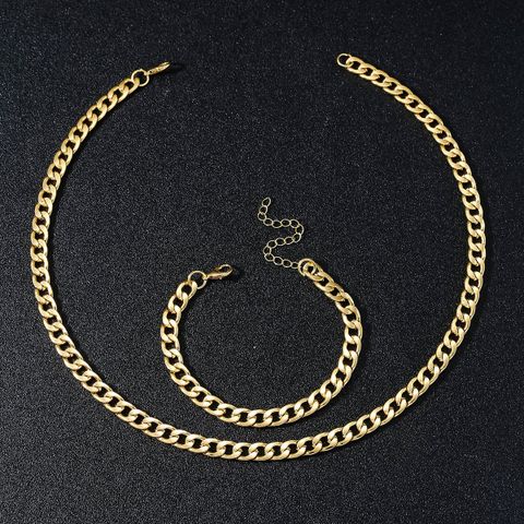 Wholesale Simple Style Solid Color Stainless Steel Plating Gold Plated Bracelets Necklace