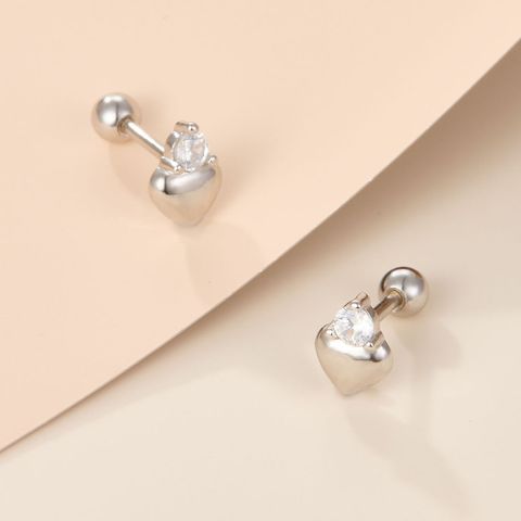 1 Pair Luxurious Heart Shape Plating Inlay Sterling Silver Zircon 18k Gold Plated Hoop Earrings Ear Studs