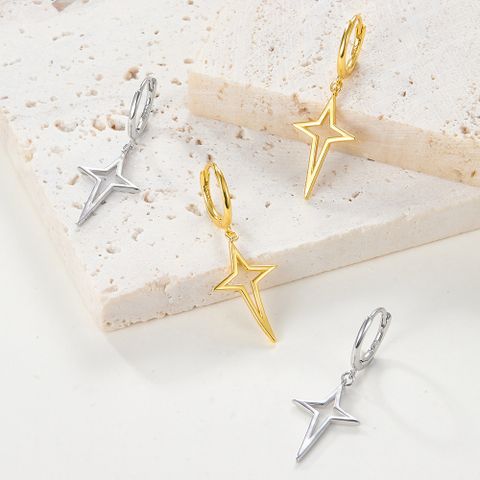 1 Pair Simple Style Streetwear Star Plating Hollow Out Sterling Silver 18k Gold Plated White Gold Plated Drop Earrings
