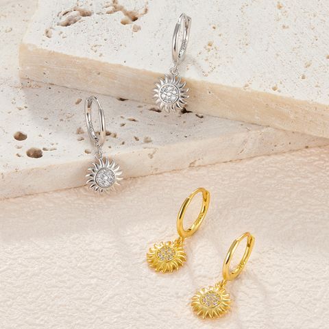1 Pair Elegant Vintage Style Flower Plating Inlay Sterling Silver Zircon 18K Gold Plated White Gold Plated Drop Earrings