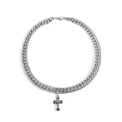 Hip-hop Rock Streetwear Cross Alloy Titanium Steel Chain Men's Layered Necklaces Pendant Necklace