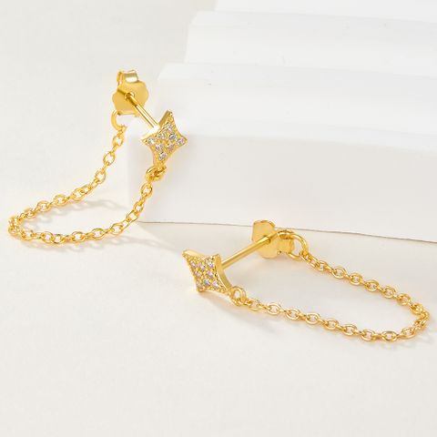 1 Pair Simple Style Cool Style Star Plating Chain Inlay Sterling Silver Zircon 18k Gold Plated White Gold Plated Earrings
