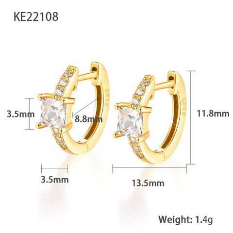 1 Pair Elegant Luxurious Square Plating Inlay Sterling Silver Zircon 18k Gold Plated White Gold Plated Hoop Earrings