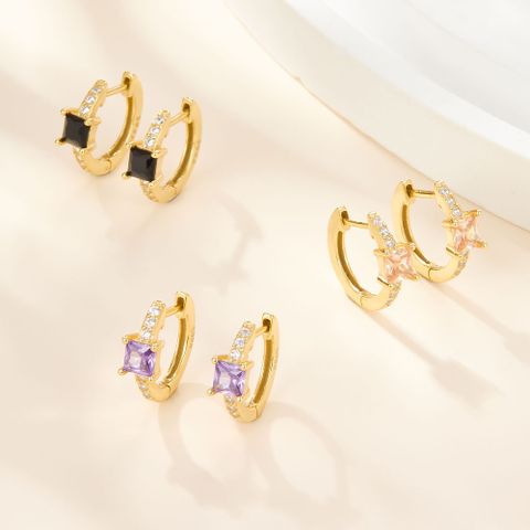 1 Pair Elegant Luxurious Square Plating Inlay Sterling Silver Zircon 18k Gold Plated White Gold Plated Hoop Earrings