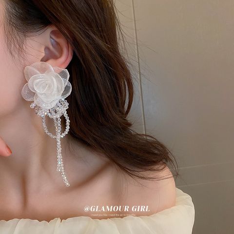 Exaggerated Sweet Flower Cloth Beaded Inlay Rhinestones Pearl Women's Drop Earrings