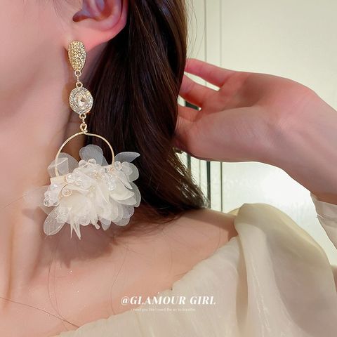 Exaggerated Sweet Flower Cloth Beaded Inlay Rhinestones Pearl Women's Drop Earrings