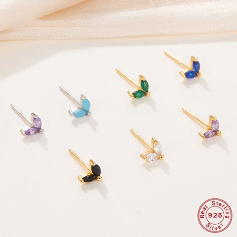 1 Pair Cute Heart Shape Plating Inlay Sterling Silver Zircon 18k Gold Plated White Gold Plated Ear Studs Ear Hook