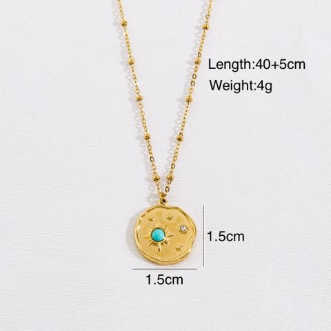 304 Stainless Steel Natural Stone 14K Gold Plated Modern Style Plating Inlay Geometric Zircon Pendant Necklace