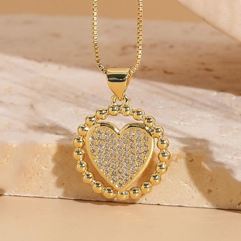 Elegant Sweet Heart Shape Copper 14k Gold Plated Zircon Pendant Necklace In Bulk