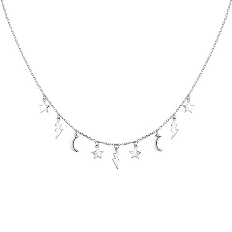 Ig Style Star Moon Lightning Sterling Silver Plating White Gold Plated Necklace