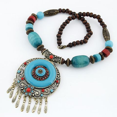 Ethnic Style Bohemian Geometric Alloy Inlay Resin Women's Pendant Necklace Sweater Chain