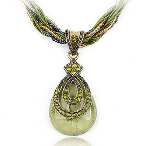 Ethnic Style Bohemian Water Droplets Alloy Inlay Zircon Women's Pendant Necklace