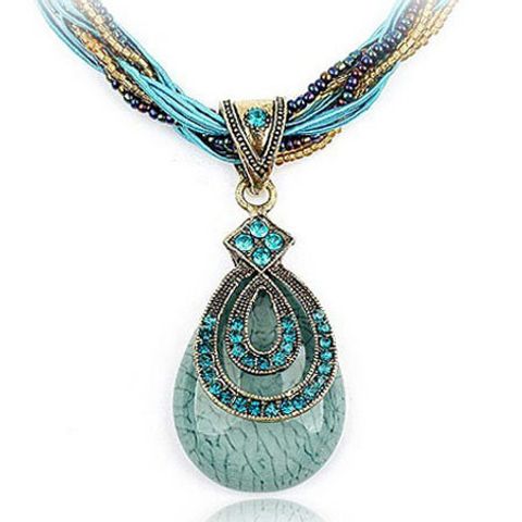 Ethnic Style Bohemian Water Droplets Alloy Inlay Zircon Women's Pendant Necklace