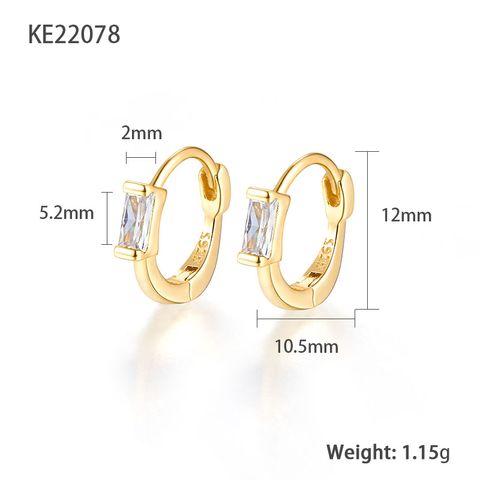 1 Pair Simple Style Square Plating Inlay Sterling Silver Zircon 18k Gold Plated White Gold Plated Earrings