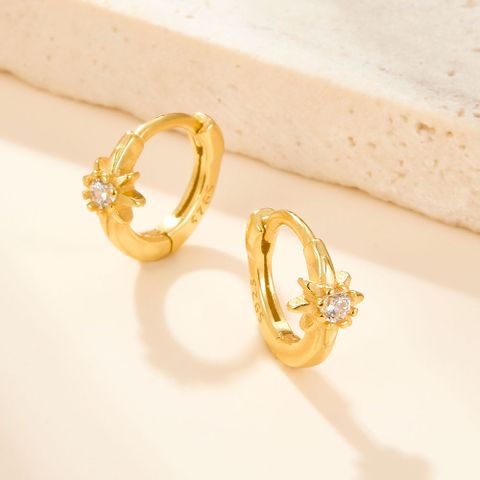 1 Pair Simple Style Star Plating Inlay Sterling Silver Zircon 18k Gold Plated White Gold Plated Earrings