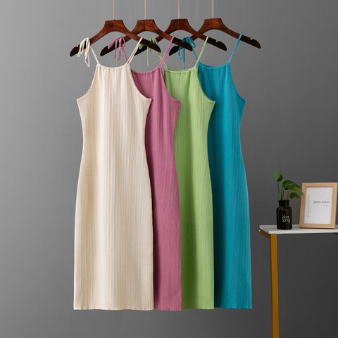 Women's Sheath Dress Strap Dress Casual Elegant Streetwear Boat Neck Sleeveless Solid Color Midi Dress Daily