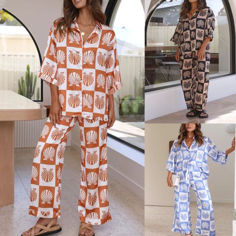 Women's Casual Simple Style Geometric Polyester Pants Sets