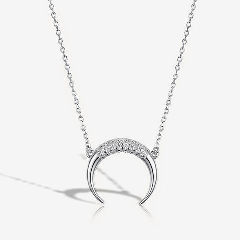 Casual Simple Style Moon Sterling Silver Plating White Gold Plated Necklace