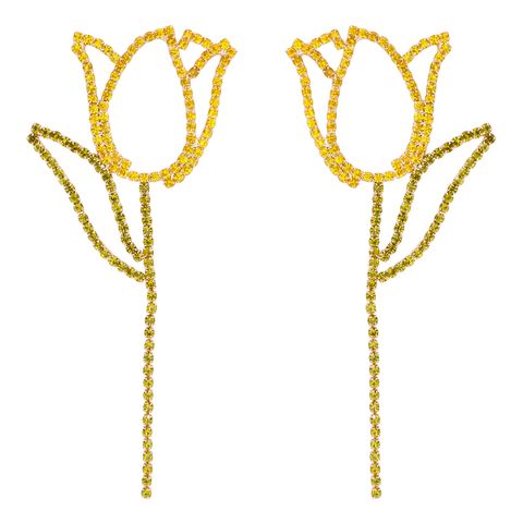 Elegant Flower Alloy Inlay Rhinestones Women's Ear Studs