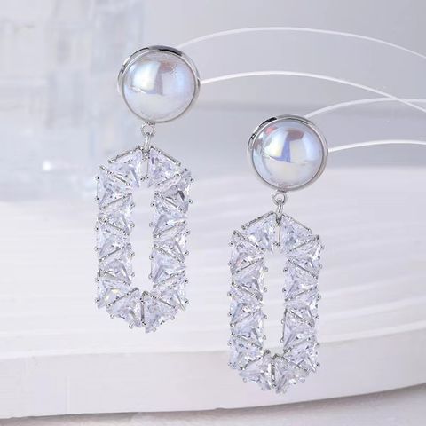 1 Pair Elegant Streetwear Solid Color Inlay Sterling Silver Artificial Pearls Zircon Drop Earrings