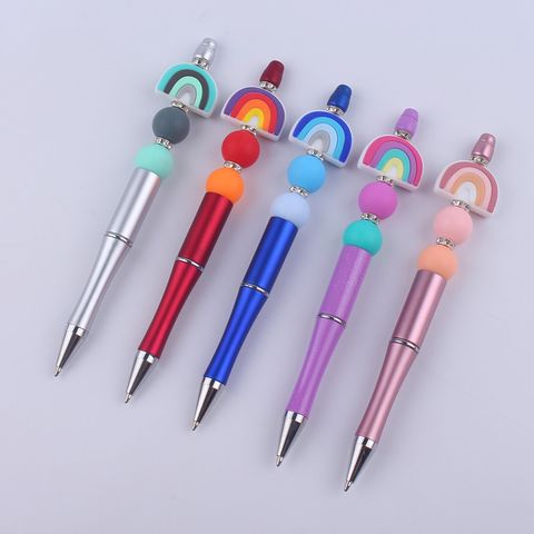 New Beaded Pen Spot Diy Creative Handmade Rainbow Silicone Teether Beads Beaded Pen Color Plastic Writing Pen