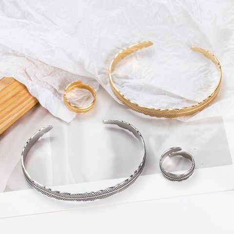 Stainless Steel Vintage Style Streetwear Feather Rings Bracelets