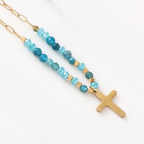 Ethnic Style Cross Stainless Steel Beaded Plating 14k Gold Plated Pendant Necklace
