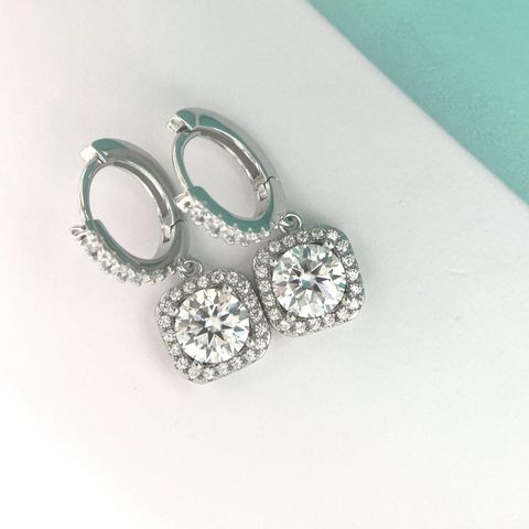 Basic Lady Classic Style Geometric Sterling Silver Moissanite High Carbon Diamond Drop Earrings In Bulk