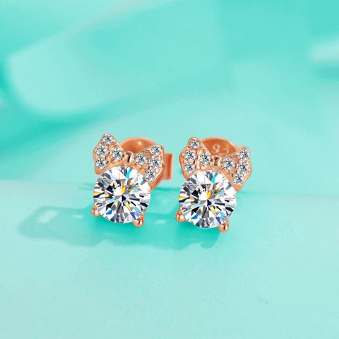 Sweet Simple Style Bow Knot Sterling Silver Moissanite Ear Studs In Bulk