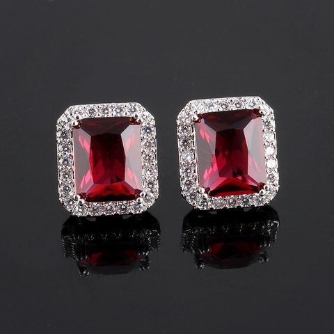 1 Pair Luxurious Square Inlay Copper Artificial Crystal Zircon Ear Studs