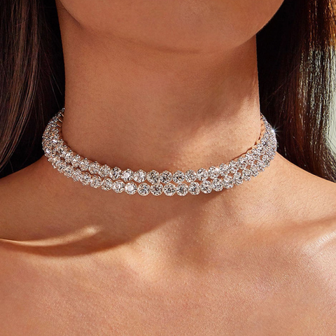 Casual Simple Style Solid Color Alloy Plating Inlay Rhinestones Silver Plated Women's Choker