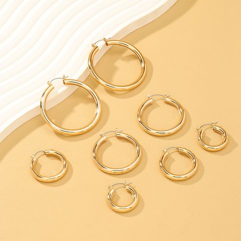 1 Set Simple Style Round Solid Color Alloy Hoop Earrings