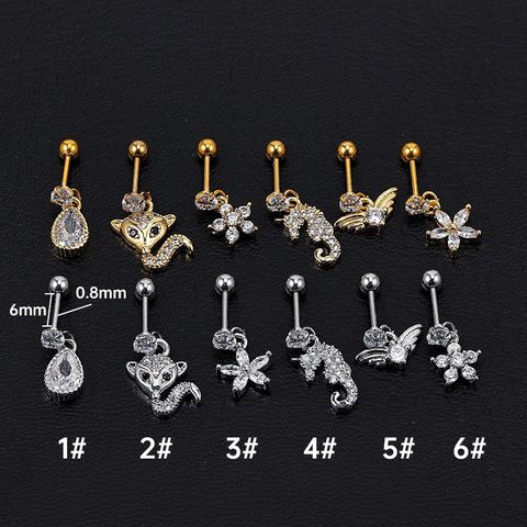 1 Pièce Mignon Animal Placage Incruster Acier Inoxydable Zircon Boucles D'oreilles