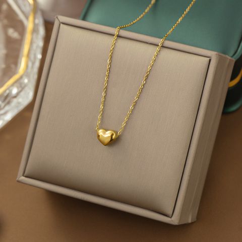 304 Stainless Steel 18K Gold Plated Sweet Plating Heart Shape Pendant Necklace