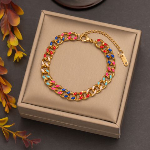 304 Stainless Steel 18K Gold Plated Commute Chain Color Block Bracelets Necklace