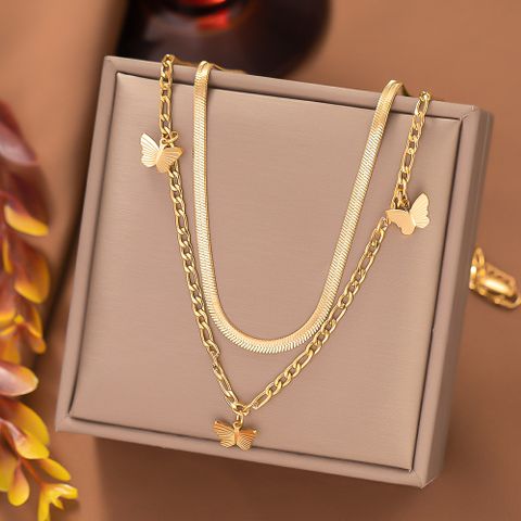 304 Stainless Steel 18K Gold Plated Lady Plating Butterfly Layered Necklaces
