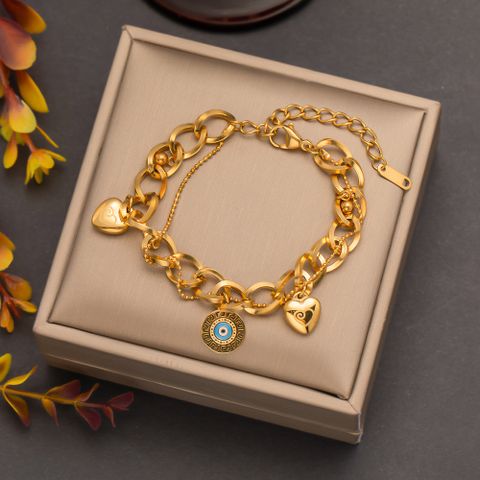 Casual Streetwear Geometric Heart Shape 304 Stainless Steel 18K Gold Plated Bracelets In Bulk