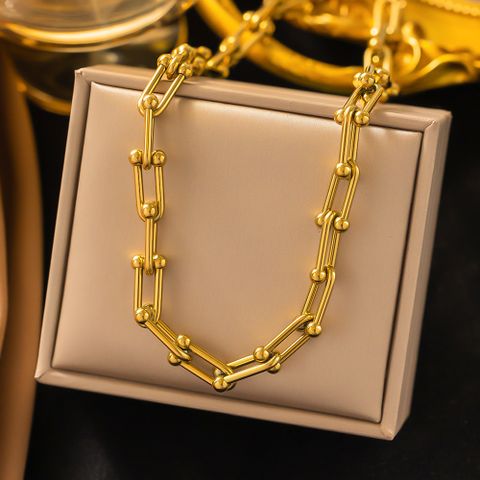 304 Stainless Steel 18K Gold Plated Casual Streetwear Plating U Shape Bracelets Necklace