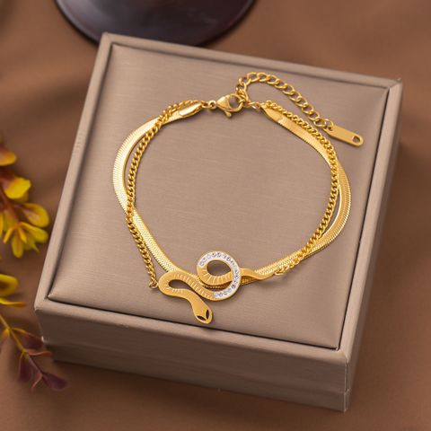Wholesale Elegant Retro Snake Titanium Steel Plating Inlay 18k Gold Plated Zircon Bracelets Necklace