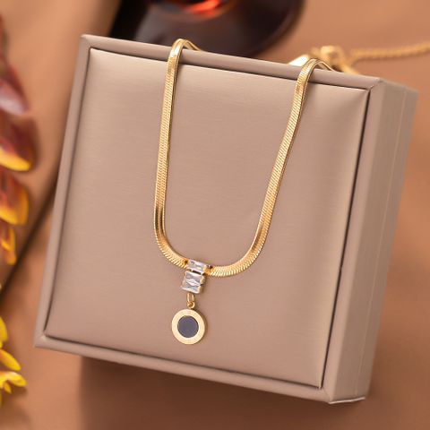 304 Stainless Steel 18K Gold Plated Elegant Simple Style Plating Inlay Geometric Snake Acrylic Artificial Rhinestones Pendant Necklace