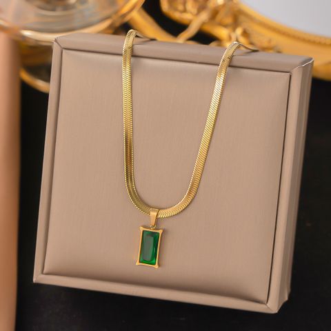 304 Stainless Steel 18K Gold Plated Elegant Retro Plating Inlay Square Artificial Rhinestones Pendant Necklace