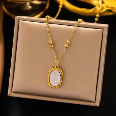 304 Stainless Steel 18K Gold Plated Sweet Plating Inlay Flower Acrylic Plastic Pendant Necklace