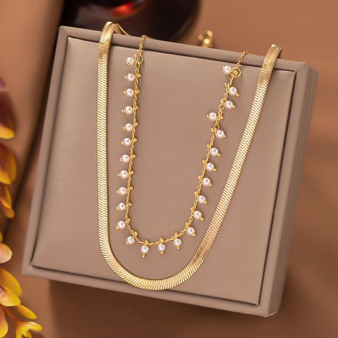 Elegant Lady Geometric Titanium Steel Plating Layered Necklaces