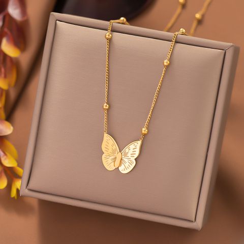304 Stainless Steel 18K Gold Plated Simple Style Classic Style Plating Butterfly Earrings Necklace