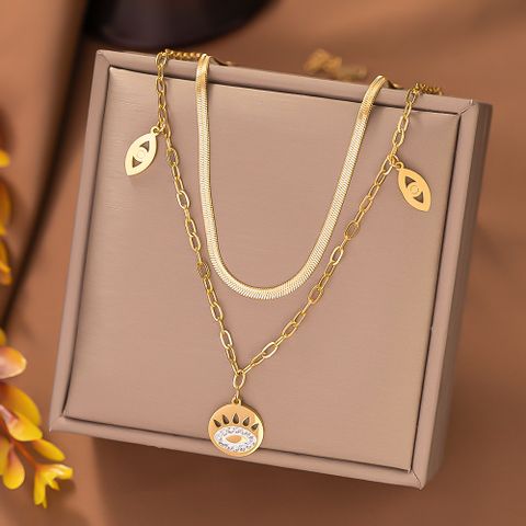304 Stainless Steel 18K Gold Plated Cute Plating Inlay Eye Artificial Rhinestones Layered Necklaces