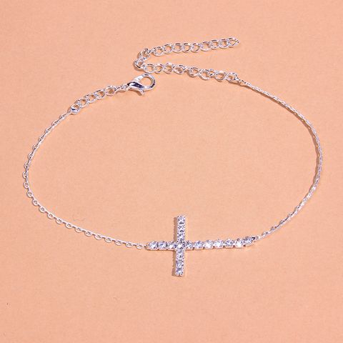 Streetwear Cross Alloy Plating Inlay Artificial Diamond Gold Plated Silver Plated Women's Anklet
