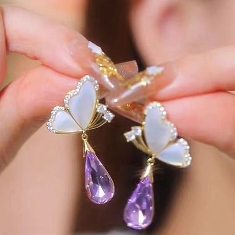 1 Pair Fairy Style Butterfly Inlay Alloy Artificial Crystal Opal Drop Earrings
