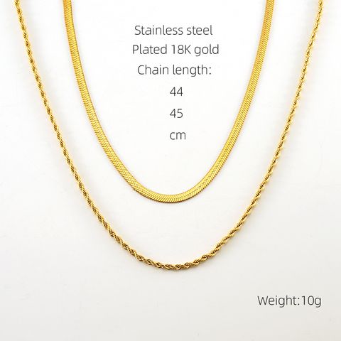 304 Stainless Steel 18K Gold Plated Casual Simple Style Layered Plating Solid Color Titanium Steel Layered Necklaces