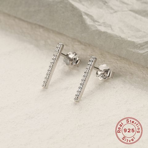 1 Pair Elegant Simple Style Commute Number Lines Inlay Sterling Silver Zircon White Gold Plated Ear Studs